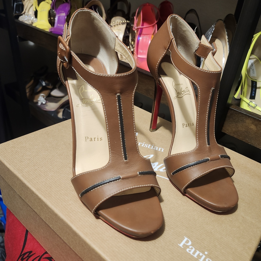 Christian Louboutin Tan and Black Heels